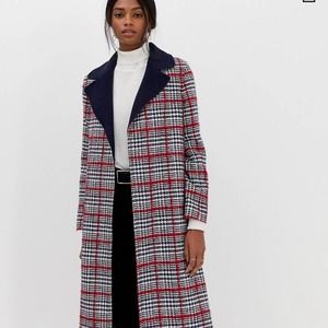 Helene Berman Edge to Edge Check Coat, Red, Blue